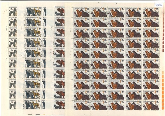 2947-2950 Světová výstava psů - Brno 1990, PA (50), kompletní archy deska A + B,  obsahují  čísla  + data tisku 3.IV.90, 8.V.90, 24.V.90, 1.VI.90, 30.III.90, 26.IV.90, 4.VI.90 