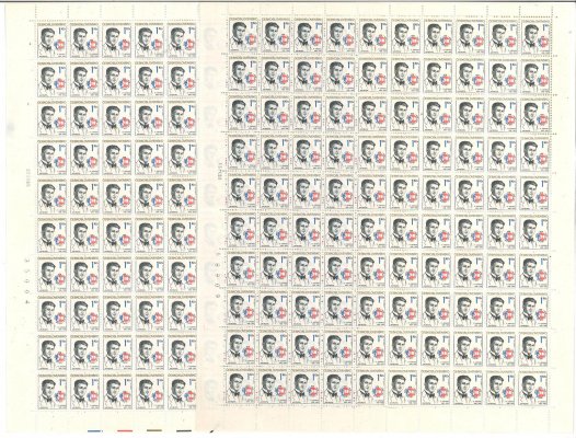 2916 50. výročí 17. listopadu - Jan Opletal, kompletní 100 kusové archy deska A + B, PA 20.IX.89, 13.IX.89