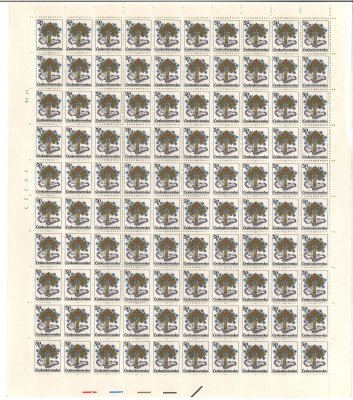 2874  20.výročí čs.federace, kompletní 100kusový  arch,  PA (5.X.88)