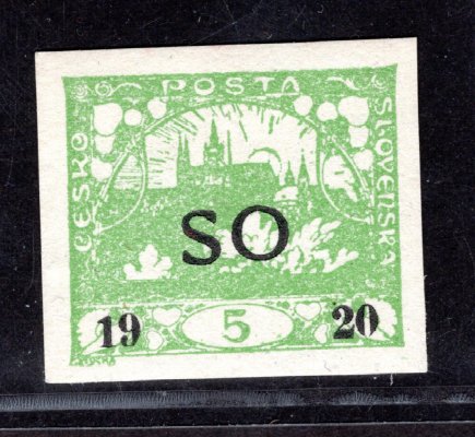 SO (3) N, 5 h zelená  s odlišným přetiskem SO 1920 pro známky spěšné, zkoušeno Vrba 