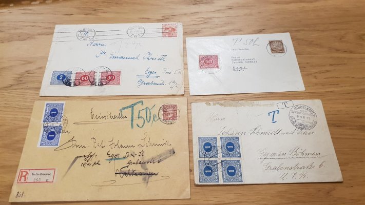 4 x dopis z ciziny s doplatními známkami ČSR I - velmi hezké 