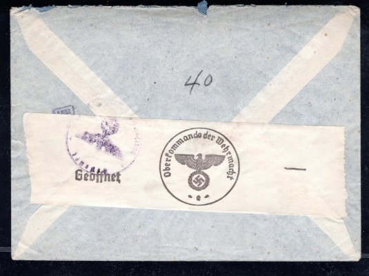 letecký dopis do USA vyplacený známkou 8 Kč, číslo 47, německá cenzura, fialový kašet - Letecká pošta do severní Ameriky, letecká nálepka
