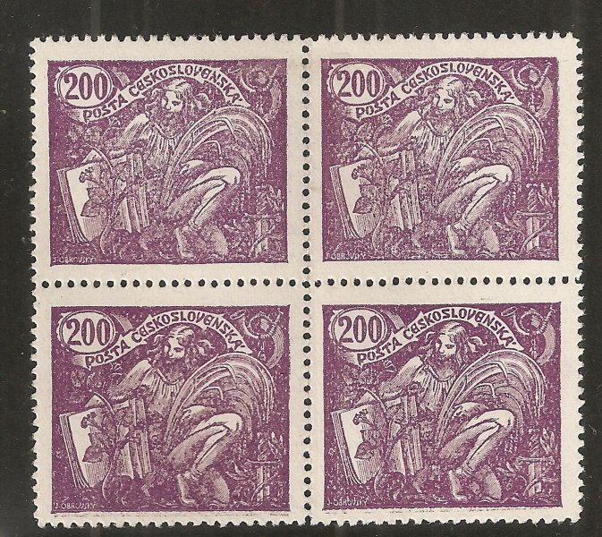 165 A ; 200h fialová  ;  4 - blok s archovým obtiskem 