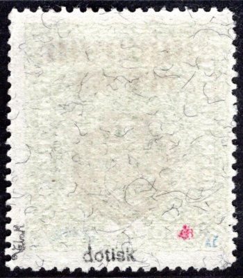 RV 39a, II. Pražský přetisk, papír žilkovaný, znak, zelená 4 K, zkoušeno  Vrba