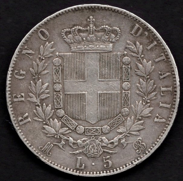 1871 5 Lir M Victor Emanuel II. Ag, Ag.900 25g 37mm Milán
