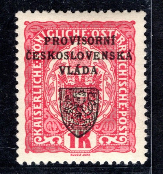 RV 15,  I. Pražský přetisk, červená 1 K, zk. Ma, Vr, dvl