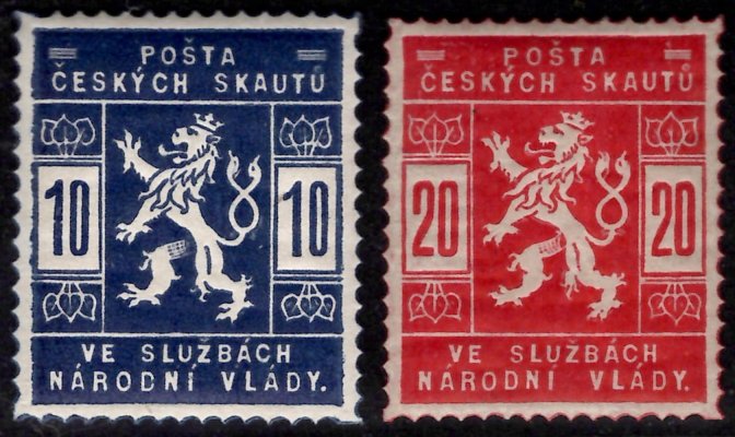 SK 1 - 2, skautské, modrá 10 h a červená 20 h, zkoušeno Vrba