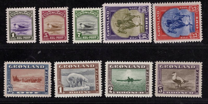 Grónsko (Dánsko) - Mi. 8 - 16, rok 1945, kompletní svěží řada, hledané