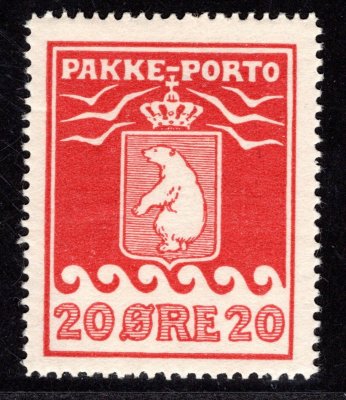 Grónsko - Mi. 9 A, řz 11 1/4, balíkové, lední medvěd, červená 20 Öre