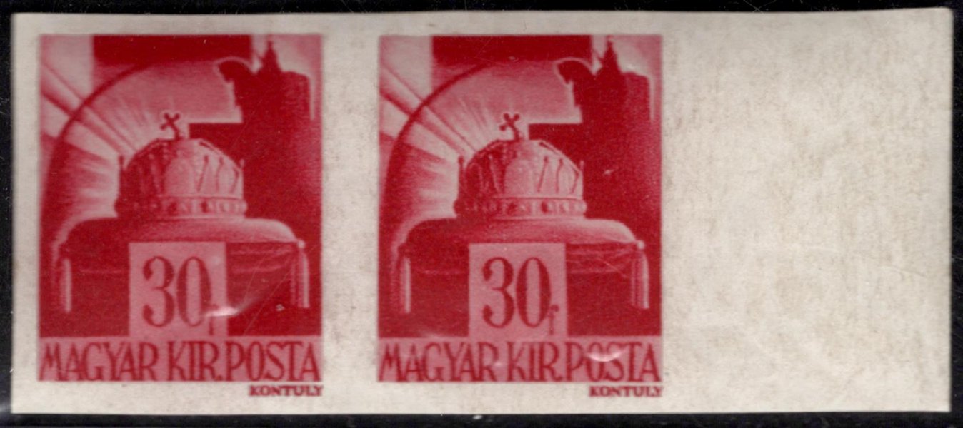 Maďarsko - Mi. 736 U, krajová nezoubkovaná dvoupáska, červená 30 f, vzácné