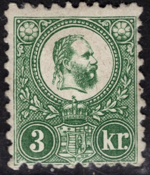 Maďarsko - Mi. 9, F.J. zelená 3 Kr, neupotřebená