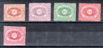 Rakousko Dunajské lodní známky č. 1-4, 17 Kr hnědočerná ( ŘZ 11 1/2), 10 Kr fialová I. typ(ŘZ 9 3/4), 10 Kr zelená II. typ (ŘZ 9 1/2), 10 Kr červená I. typ ( ŘZ 9 3/4), 10 Kr červená nezoubkovaná