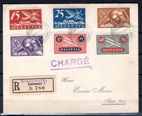 R dopis vyplacený Michel 179 - 184, 15 - 80 C, letecké 1923 