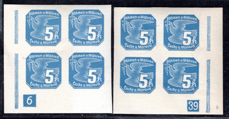 NV 2, Novinové 5 h modrá, levý a pravý dolní rohový čtyřblok s DČ 6-39