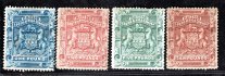 Rhodesie, SG 10-13, Znak, librové hodnoty 1-10 L, vzácné, část se zbytky lepu, kat. 5225 GBP