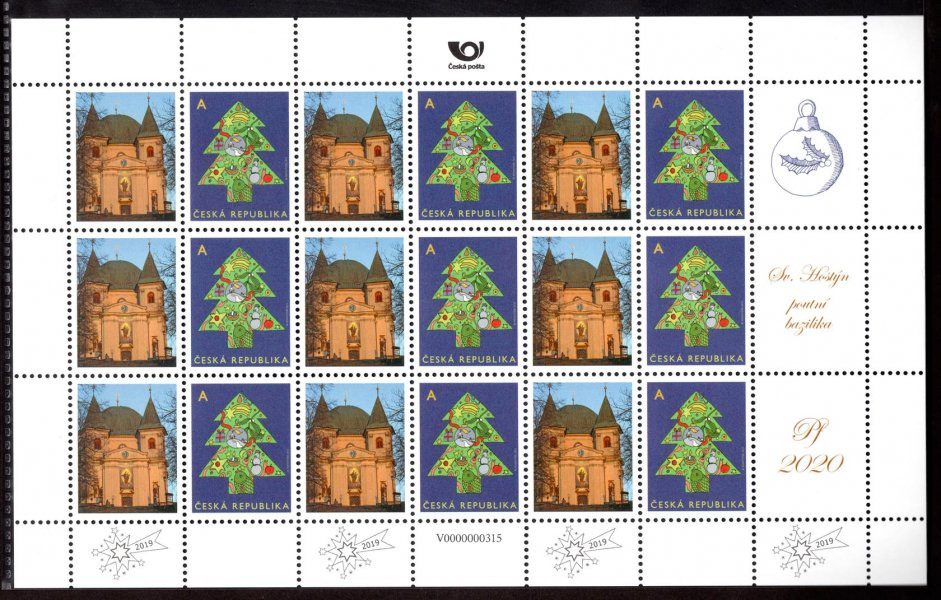 V 315  PL (9) Bazilika Hostýn, použití potisku na spodním okraji ČP pouze na vánoční známce obodbí od 1.12- 22.12.2019