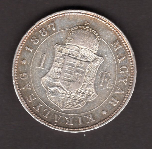 Hungary 1 Forint  1887 K.B. FRANZ JOSEPH I. Kremnica  KM#469,ÉH#1466 Ag.900, 12,37g 29/2,mm Franz Joseph I. Kremnica  

