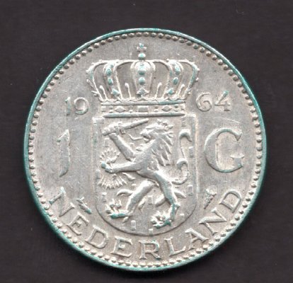 Netherlands 1 Gulden 1964 Wilhelmina Utrecht KM#184 Ag.720 6,5g 25/1,78mm mint Utrecht mintmaster J.E.A. Van Hengel

