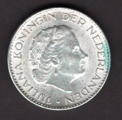 Netherlands 1 Gulden 1965 Wilhelmina Utrecht KM#184 Ag.720 6,5g 25/1,78mm mint Utrecht mintmaster J.E.A. Van Hengel
