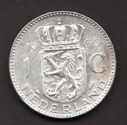 Netherlands 1 Gulden 1966 Wilhelmina Utrecht KM#184 Ag.720 6,5g 25/1,78mm mint Utrecht mintmaster J.E.A. Van Hengel

