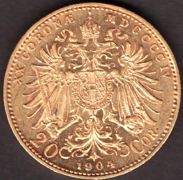 Austria -Hungary 20 Corona Austria 1904  FJI.   KM#2806, Au.900 6,78g, 21mm mint Vienna hair line
