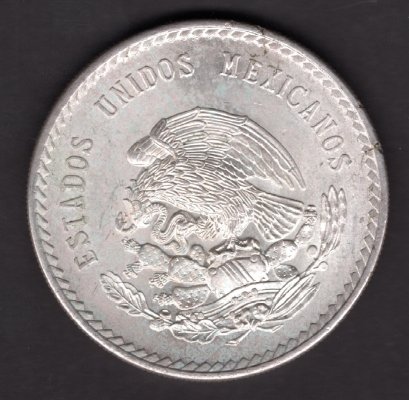 United Mex. states 5 Pesos 1947 Mo Mexico KM#465 Ag.900  30g 40/4mm mint Mexico city
