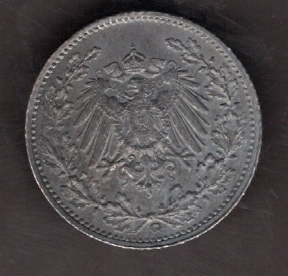 Deutches Reich 1/2 Mark 1917 G J#16 Ag.900 2,78g 20/1,05mm Wilhelm II. G Karlsruhe patina black
