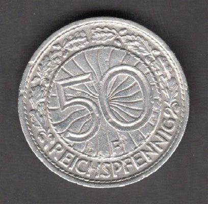 Deutches Reich 50 Reichspfennig 1928 F J#324   Weimar Republic , Nickel  F Stuttgart
