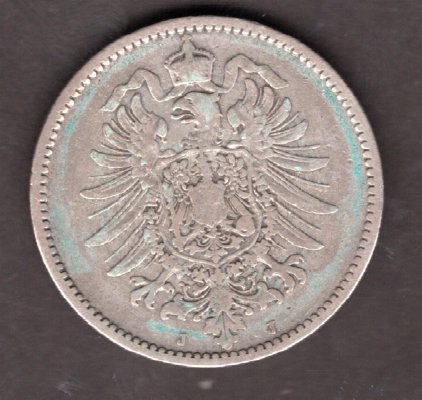 Deutches Reich 1 Mark 1875 J  large shield J#9 Ag.900 5,556g, 24/1,4mm  Wilhelm I. J Hamburg

