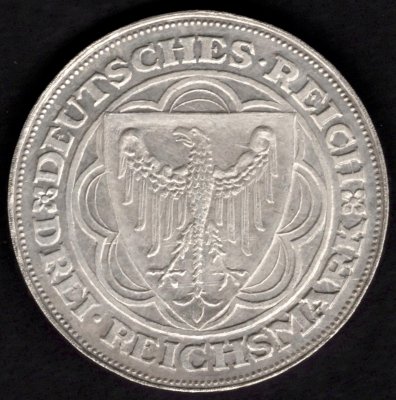 Weimar republic 3 Mark 1927 A 100th Anniversary BREMERHAVEN J#325, Ag.500 15g, 30/2,5mm A Berlin

