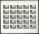 Kompletní 25 kusový tiskový list padělků Terezína v barvě černozelené 