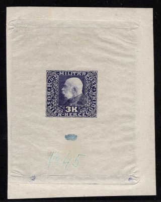 Bosna - 114, Franz Joseph, I. 3K jako ZT v modrofialové barvě v aršíkové formě "Kleinbogenformat auf Kupferdruckpapier",  kat. 250 EUR