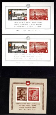 Švýcarsko - Mi.Bl.6 a 7(2x),  2x 2000 let Ženevy + aršíky Winterhilfe , kat.  300 EUR