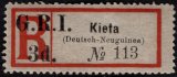 New Guinea ( Deutches) SG.38, německá R-nálepka KIETA,  kat. 450 GBP