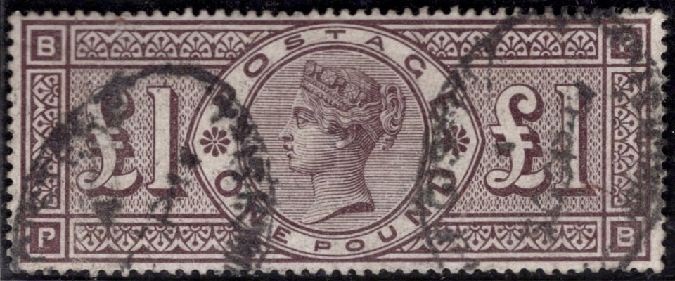 Anglie - SG 185, Viktoria, průsvitka 3 korunky, fialová 1 Libra, hledaná známka
