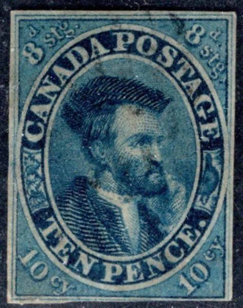 Canada -  SG 14 (Sc. 7), Cartier-  tmavě modrá 10 c, kat. cena 14 000 Liber