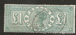 Anglie  212 SG - 1 Libra zelená Victoria  - Rok vydání 1887 ; lehký ohyb vlevo , otisk červ. barvy na zoubku -  pěkné čisté razítko - Vystaven Atest z Anglie  roku 2019 - katalogová cena 800 Liber - hezká známka 