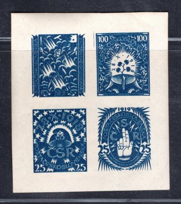 ZT soutisk 4 návrhů  J. Bendy v modré  barvě na známkovém papíru s lepem - hledané