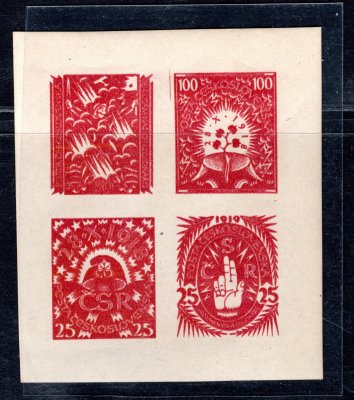 ZT soutisk 4 návrhů  J. Bendy v hnědočervené  barvě na známkovém papíru s lepem - hledané