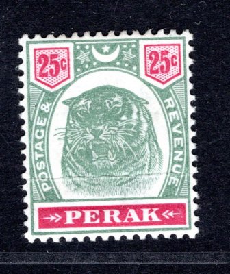 Malay - Perak,  Sg. 73,hlava tygra,  katalog 225 Liber, hledaná známka, lehký lom