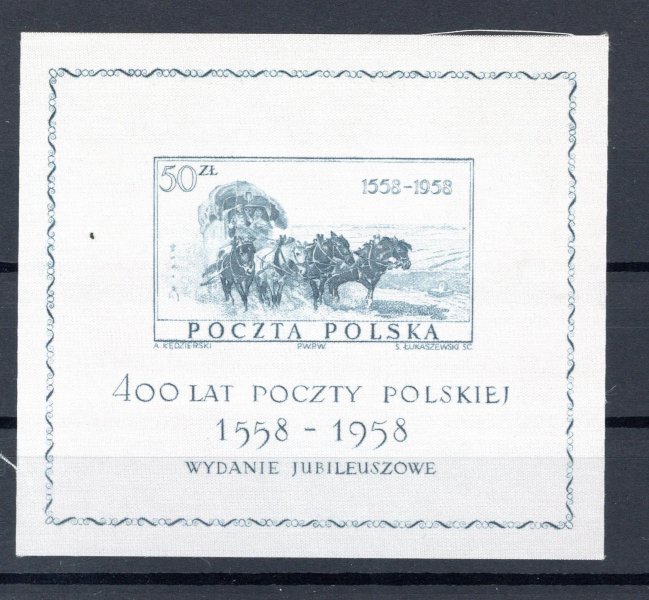 Polsko - Mi. Bl.20, 400. výročí pošty, katalog 20,- Eu, vydán bez lepu
