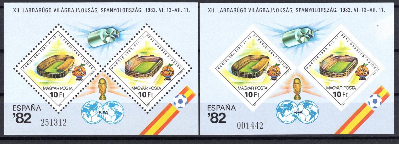 Maďarsko - Mi. Bl. 155  A+B, fotbal, katalog 39,- Eu