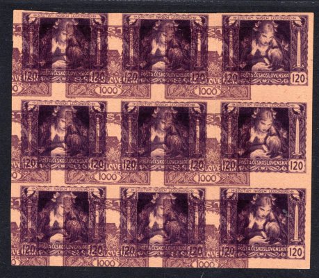 32 N ; 9 - ti blok 120h legionářské s tiskem 1000h Hradčany - 1 cm nastřiženo mezi známkami ;  dekorativní 