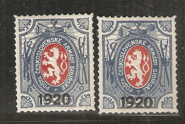 PP 6, lvíčci 1 R modrá/červená s přítiskem 1920, malá a velká šavle