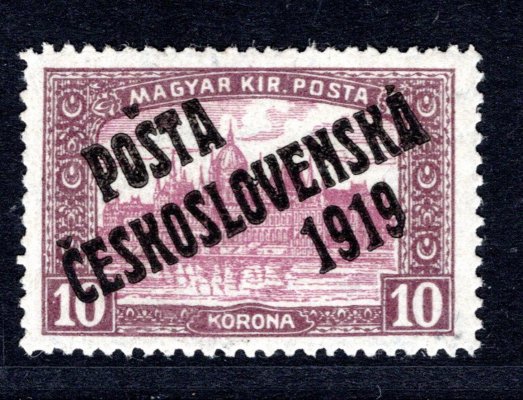 118,  PC 1919,   Parlament 10 K hnědá/fialová, svěží, hledaná známka, dobře centrovaná známka - nádherný exemplář ; Atest Vrba 