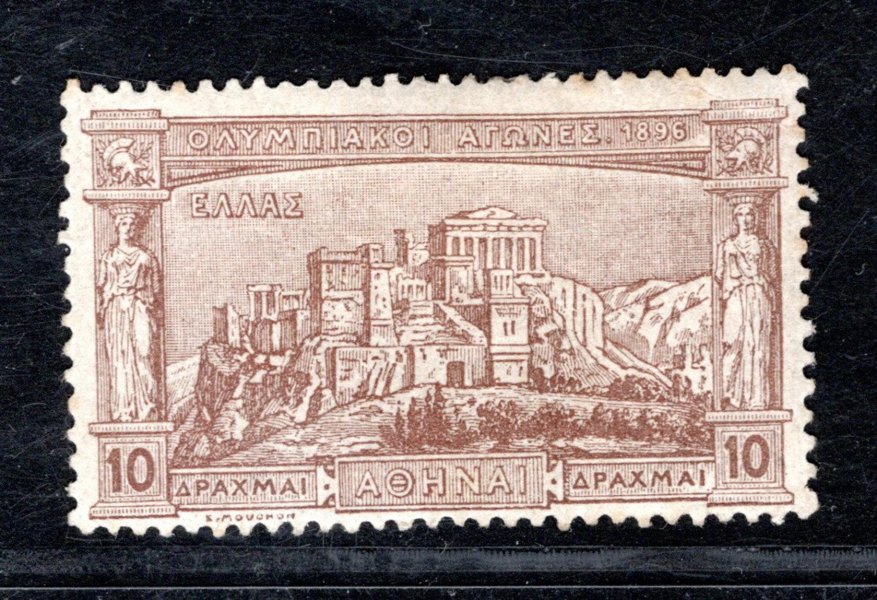 Řecko - Mi. 107, Olympiáda, koncová hodnota 10 Dr hnědá, hledaná známka, sign., kat 600,- Eu