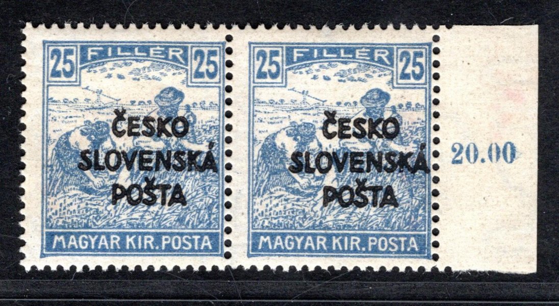 RV 143  Žilinské vydání (Šrobár) krajová dvoupáska s počítadlem ! 25 f modrá, zk. Vr