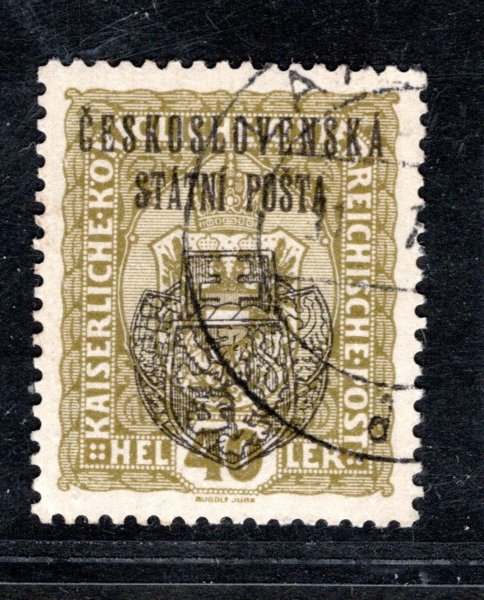 RV 31, II. Pražský přetisk, první tisk pro Národní výbor,40 h olivová zk. Gi,Vr, vzácné