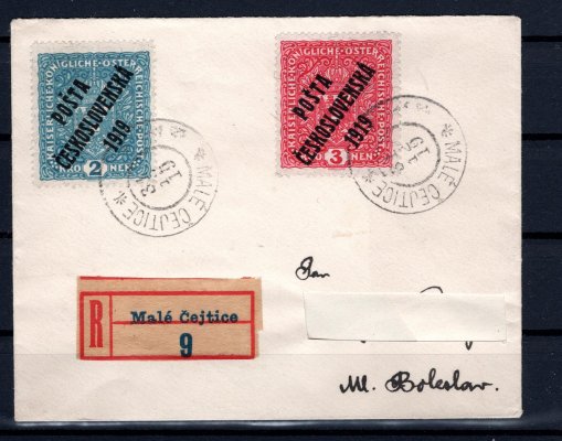 R dopis malého formátu se známkami 48 II b a 49 II b, žilkovaný papír, vystřižená adresa