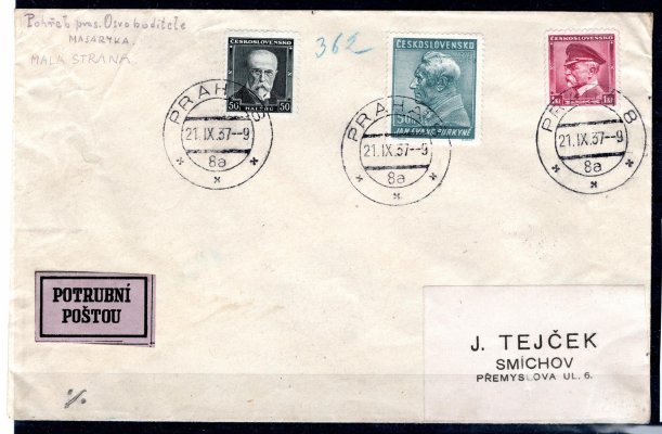 Potrubní pošta, dopis zaslaný z Praha 8 na Praha 55 se všemi náležitostmi